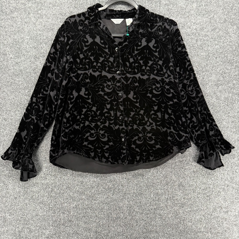 Lauren Ashley Top Size 12p Silk Blend Velvet Burnout Black Whimsical Dark Fairy